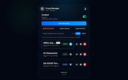 Proxy Manager डाउनलोड करें – ब्राउज़र प्रॉक्सी स्विच करें - Screenshot 1
