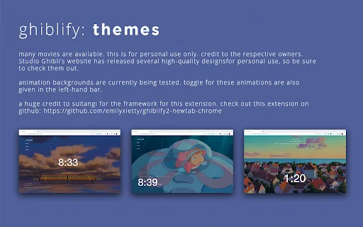 Ghiblify डाउनलोड करें – Studio Ghibli थीम के साथ नया टैब - Screenshot 5
