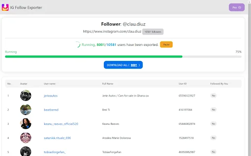 IG Followers Exporter डाउनलोड करें – Instagram डेटा एक्सपोर्ट टूल - Screenshot 2